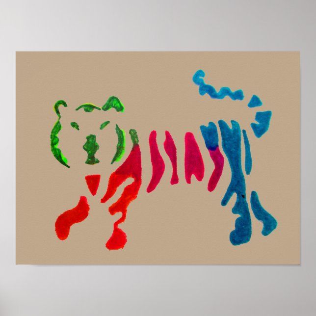 Regnbågsstripey tiger art poster (Framsidan)