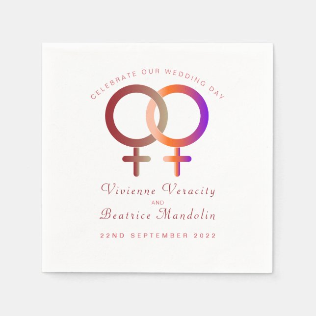 Regnbågssymboler lesbisk bröllop napkin pappersservett (Framsidan)