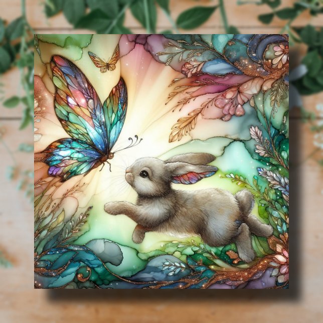 Regnbågstaven Glass Bunny Butterfly Påsk Julkort (Skapare uppladdad)
