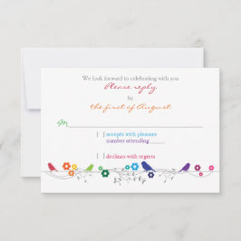 Regnbågstema Fåglar Blommor Bröllop Svar RSVP