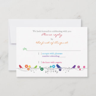 Regnbågstema Fåglar Blommor Bröllop Svar RSVP