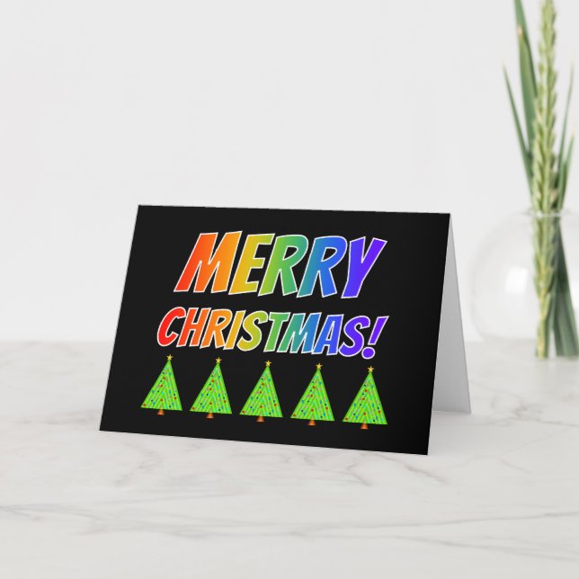 Regnbågstext "GOD JUL!" + Julgranar! Helgkort (Framsida)