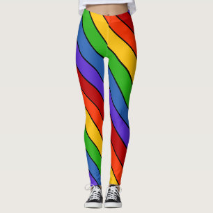Regnbågstrimlad diagonal leggings