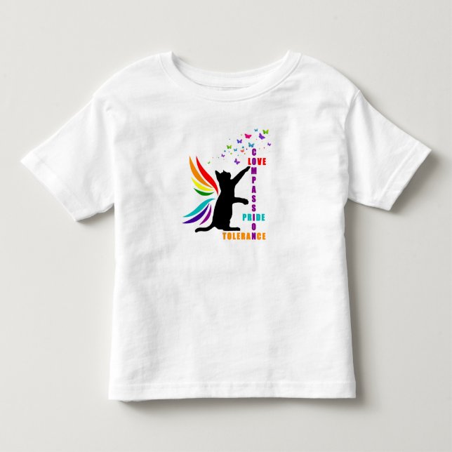 Regnbågströja för småbarn med katt och fjäril för  t shirt (Framsida)