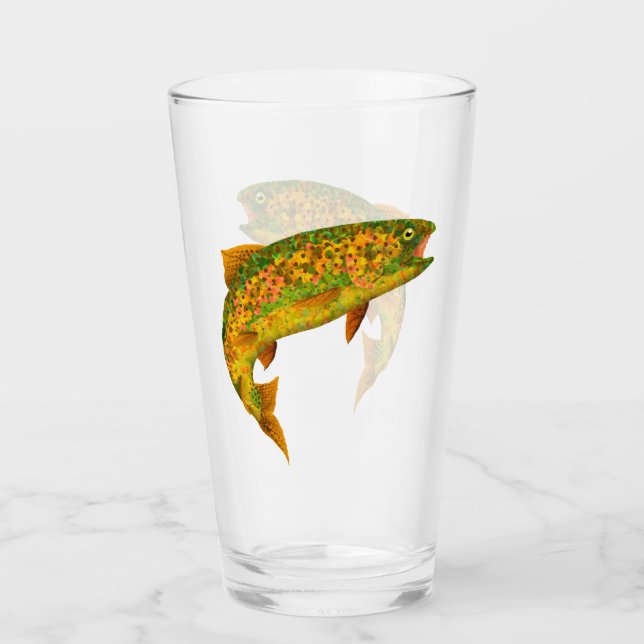 RegnbågsTrout aspen Löv 2 Glaskopp (Framsida)