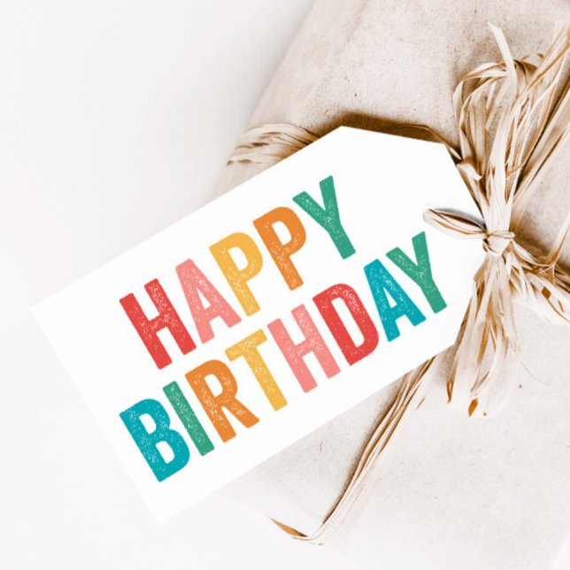 Regnbågstyp Grattis på födelsedagen Presentetikett (Colorful type happy birthday gift tags.)