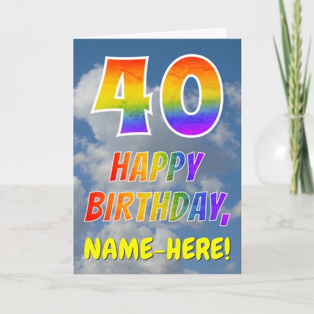 Regnbågsutseende "40" & "GRATTIS PÅ FÖDELSEDAGEN", Kort (Framsida)