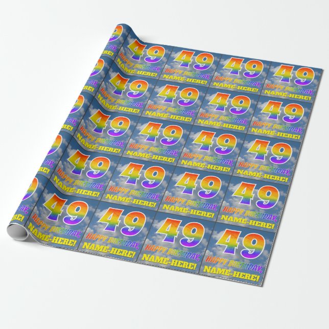 Regnbågsutseende "49" & "GRATTIS PÅ FÖDELSEDAGEN", Presentpapper (Utrullad)