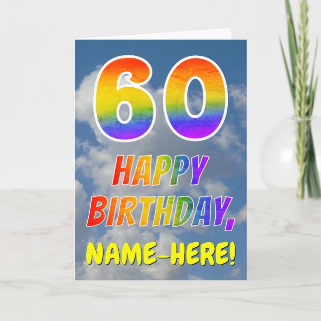Regnbågsutseende "60" & "GRATTIS PÅ FÖDELSEDAGEN", Kort (Framsida)