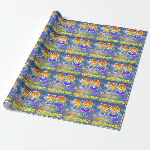 Regnbågsutseende "73" & "HAPPY BIRTHDAY", moln, hi Presentpapper