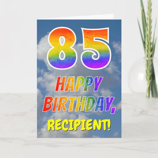 Regnbågsutseende "85" & "GRATTIS PÅ FÖDELSEDAGEN", Kort (Framsida)