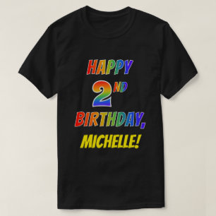 Regnbågsutseende LYCKLIG 2:N BIRTHDAY + anpassat n T Shirt