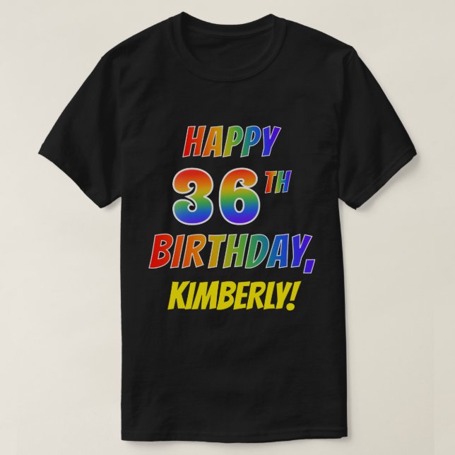 Regnbågsutsikt LYCKLIG 36:E BIRTHDAY + anpassat na T Shirt (Design framsida)