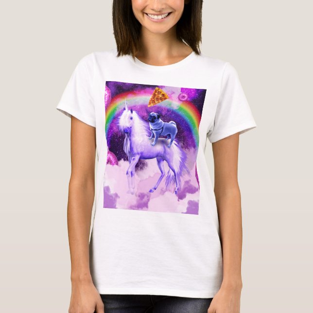 Regnbågsvamp i rymden som kör enhörning t shirt (Framsida)