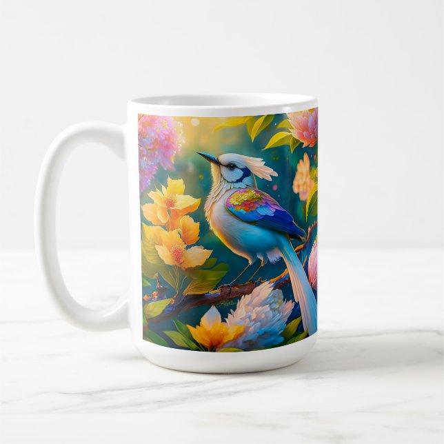 Regnbågsvingad Jay-fantasyfågel Kaffemugg (Vänster)