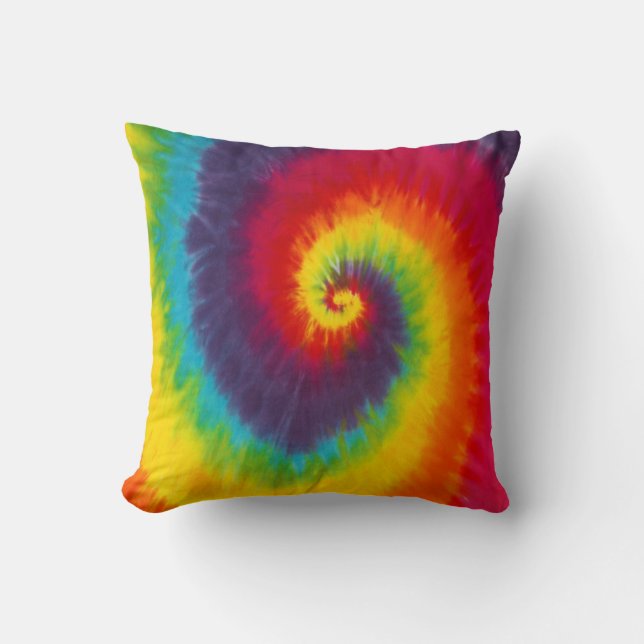 Regnbågsvirvel Tie Dye Groovy Cool Färgrik Kudde (Framsida)