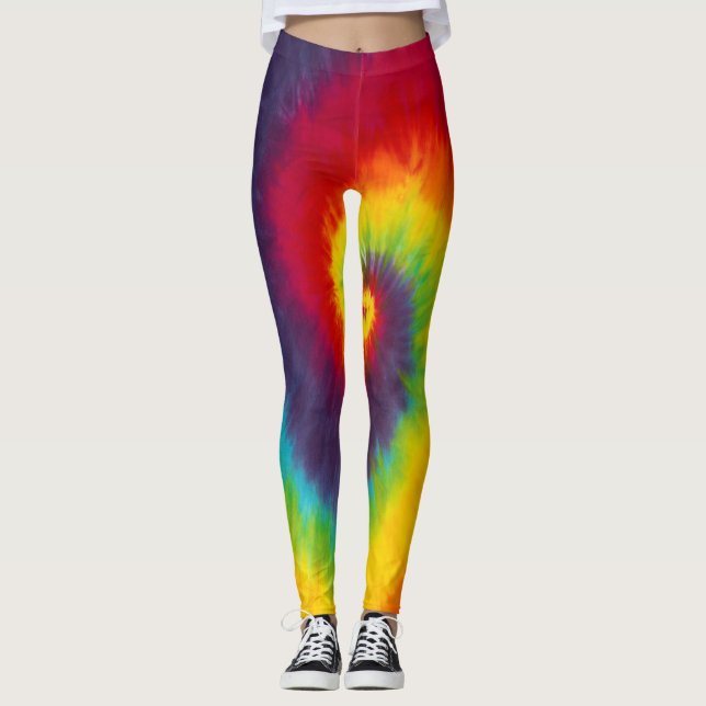 Regnbågsvirvel Tie Dye Groovy Cool Färgrik Leggings (Framsida)