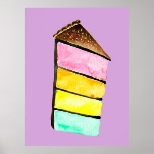 Regnbågtårta Yum vattencolor söt konst Poster