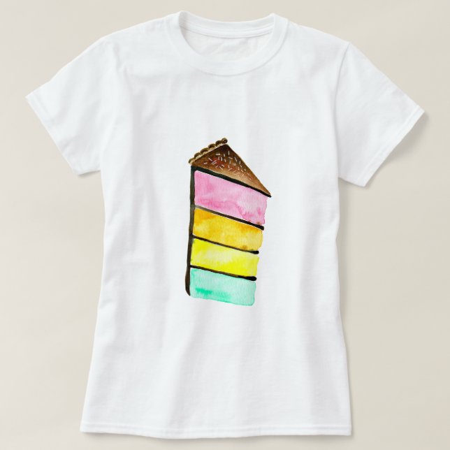 Regnbågtårta Yum vattencolor söt konst T Shirt (Design framsida)