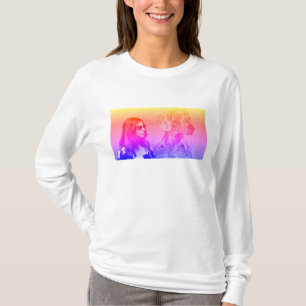 Regnbågtryckt hund och flicka t shirt