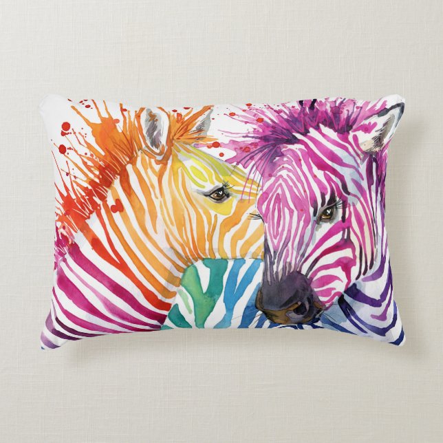 Regnbågzebra, illustration av vattenfärgens vild. prydnadskudde (Framsidan)