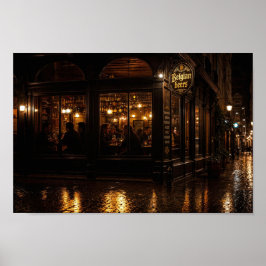 Regnbelyst belgisk alehouse-affisch för kvällen poster