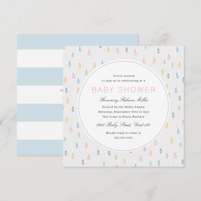 Regndroppar, babyskor inbjudningar (Fram/baksida)