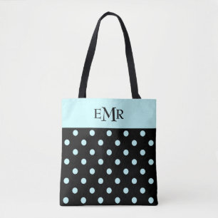 Regndroppar Blue Polka dots på svart Monogram Tygkasse