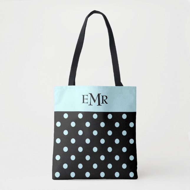 Regndroppar Blue Polka dots på svart Monogram Tygkasse (Framsida)