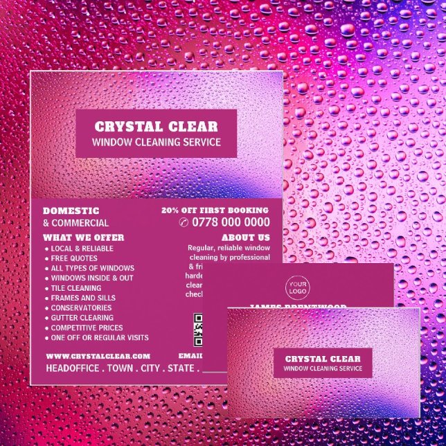 Regndroppar, fönsterrenare, Städning tjänstAdvert Reklamblad (Skapare uppladdad)