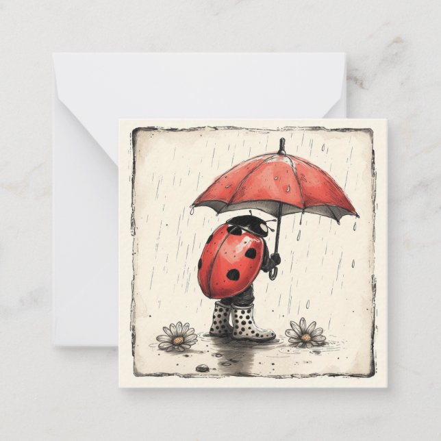 Regndroppar och regn eller schin: Ladybug Anteckningskort (Framsida)