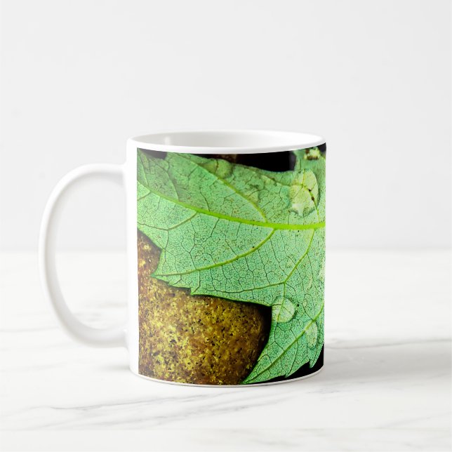 Regndroppar på ett blad kaffemugg (Vänster)