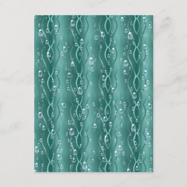 Regndroppar på grönt Metall Vykort (Framsida)