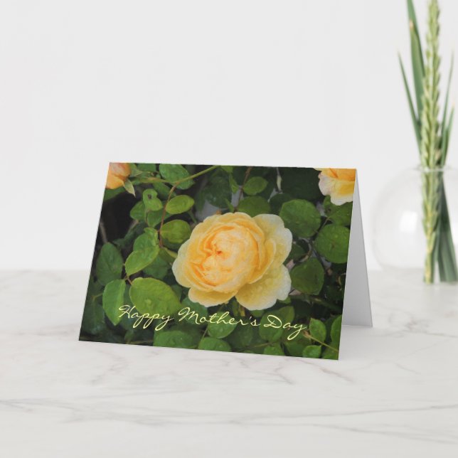 Regndroppar på Mors dag-kortet Gul ros Kort (Framsida)