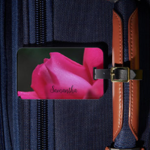Regndroppar på Personligen Röd Rosenknopp Bagagebricka