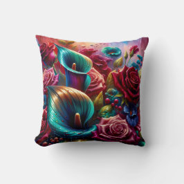 "Regndroppar på Ro och Calla Lilies" Kudde