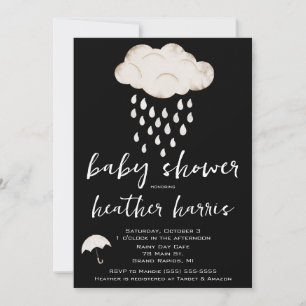 Regndroppar, Regnmoln, Paraply Baby Shower Inbjudningar