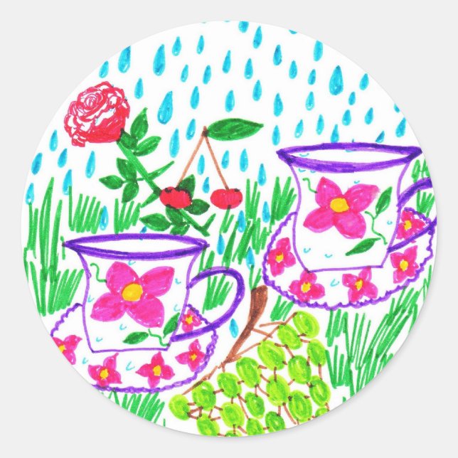 regndroppar runt klistermärke (Framsida)