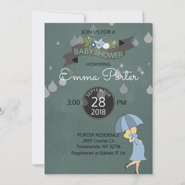 Regndroppar Shower Umbrella Baby Shower Inbjudningar (Framsida)