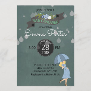 Regndroppar Shower Umbrella Baby Shower Inbjudningar