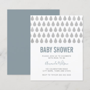 Regndroppe Dusty Blue Grått Watercolor Baby Shower