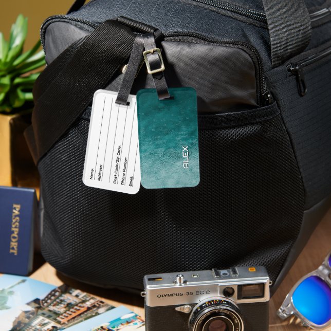 Regndroppe på Teal Ocean - Vatten Struktur Mönster Bagagebricka (Fram & Baksida)