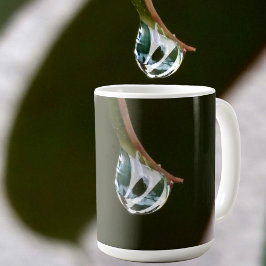 Regndroppe på Tip of Löv med Monogram foto Kaffemugg