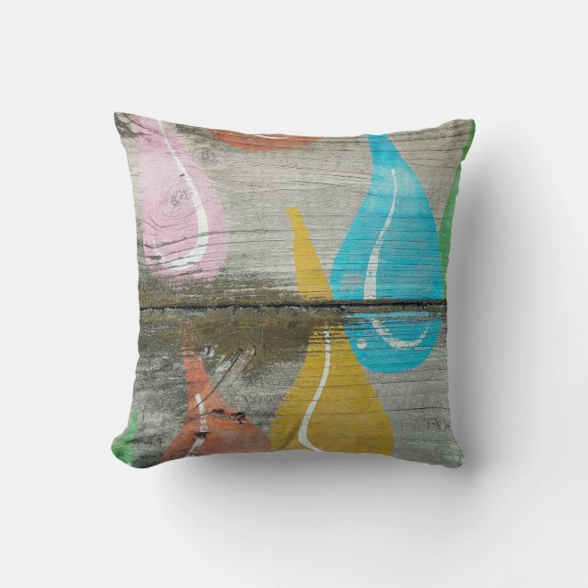 Regndroppsdesign på Rustic Wood Kudde (Framsida)