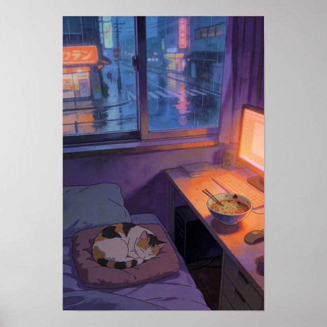 Regnfull Natt Ramen Mysig Anime Helgedom Poster (Framsidan)