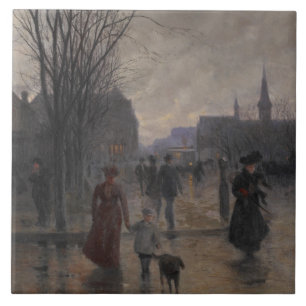 Regnig afton på den Hennepin avenyn, c.1902 Kakelplatta