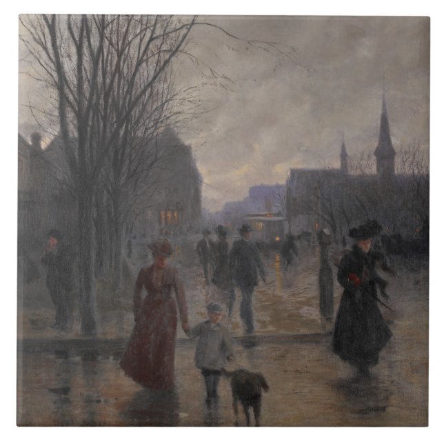 Regnig afton på den Hennepin avenyn, c.1902 Kakelplatta (Framsidan)