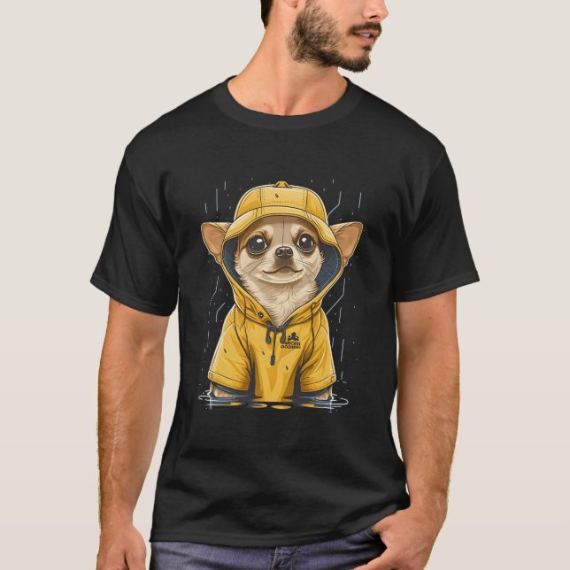 Regnig Chihuahua i regncape T Shirt (Framsida)