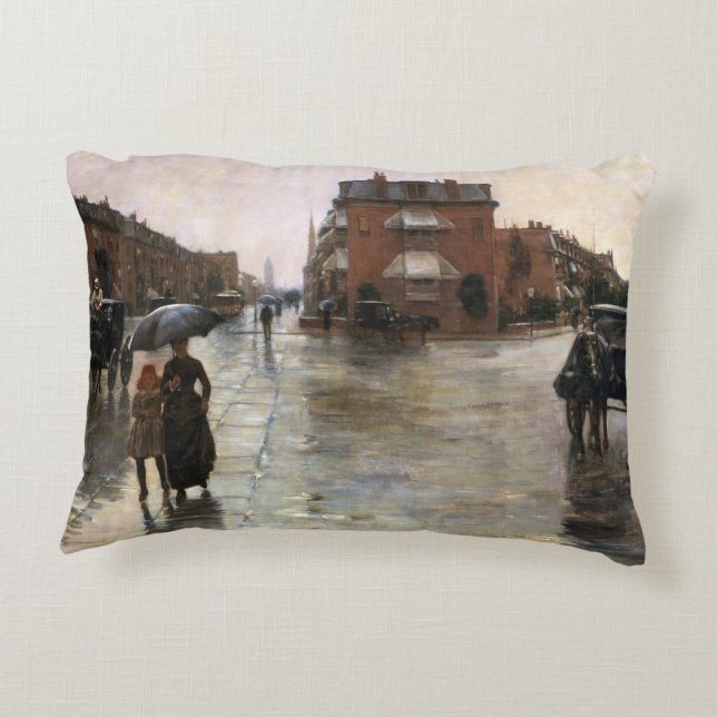 Regnig dag, Boston av Frederick Childe Hassam Prydnadskudde (Baksidan)