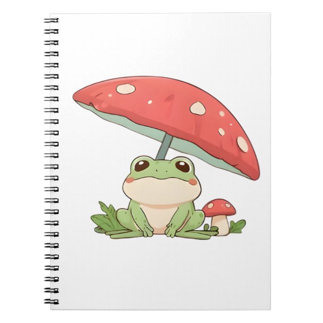 Regnig Dag Groda Under Svamp Kawaii Design Anteckningsbok (Framsidan)